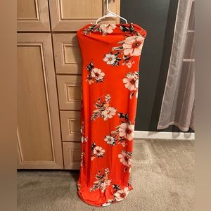 Orange strapless maxi dress